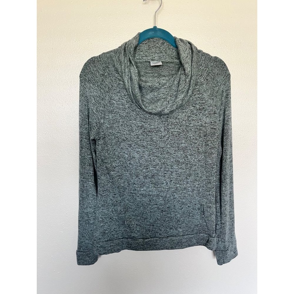 Hello Mello Cowl Neck Sweater Green Gray Veriageted with pocket Womans L